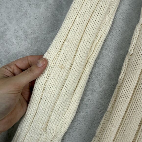 Y2K Faux Fur Trim Hooded Cardigan Sweater Jacket Medium Cream Cable Knit Gilmore - Picture 8 of 13